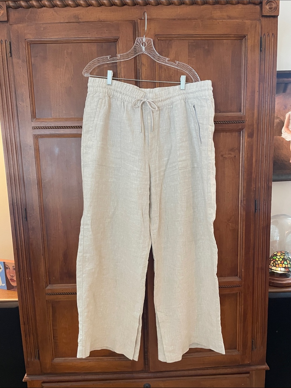 Athleta Cream  Linen wide leg pants, xl